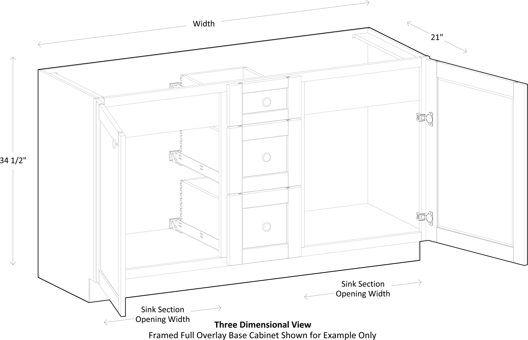 Specsheet Vanity Sink Base Full 2Door 3Drawer